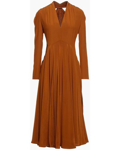 Victoria Beckham Cutout Silk Crepe De Chine Midi Dress - Brown