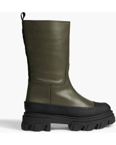 Ganni Tubular Rubber-trimmed Leather Boots - Green