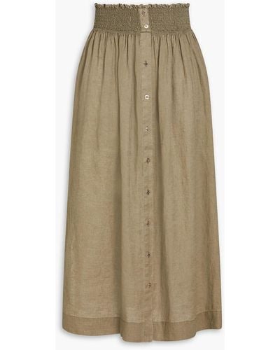 Heidi Klein Smocked Linen Midi Skirt - Natural