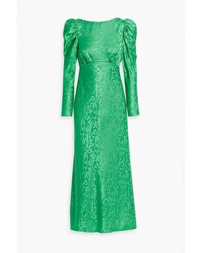 Saloni Alena Silk-satin Jacquard Midi Dress - Green