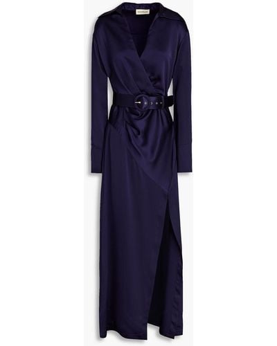 Nicholas Electra Belted Wrap-effect Silk-satin Maxi Dress - Blue