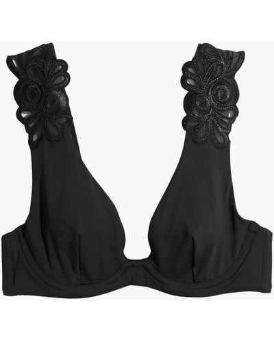 Agent Provocateur Cilla Mesh-trimmed Broderie Anglaise Underwired Bikini Top - Black