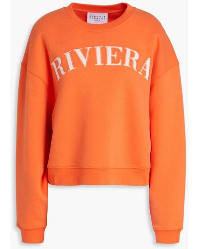 Claudie Pierlot Riviera Embroidered Cotton-blend Fleece Sweatshirt - Orange