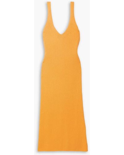 arch4 Ina Ribbed Cashmere Midi Dress - Orange