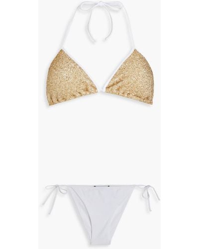 Gentry Portofino Sequined Knitted Triangle Bikini - White
