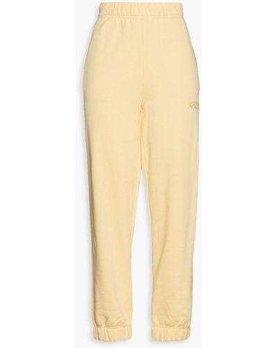Ganni Embroidered French Cotton-blend Terry Track Trousers - Natural