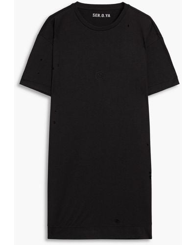 SER.O.YA Jonas Distressed Stretch-jersey Mini Dress - Black
