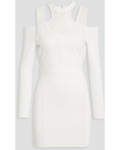 Hervé Léger Cold-shoulder Layered Stretch-knit Mini Dress - White