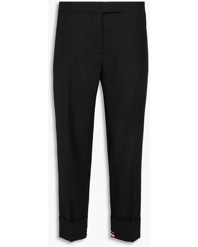 Thom Browne Cropped Grain De Poudre Wool Straight-leg Trousers - Black