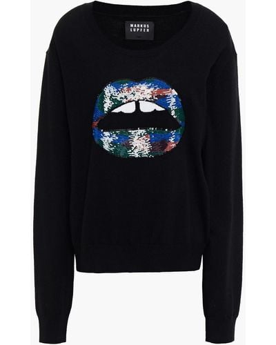 Markus Lupfer Joey Embellished Jacquard-knit Merino Wool Sweater - Black