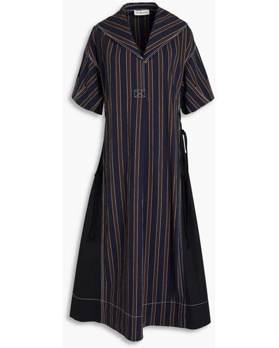 Tory Burch Striped Stretch-cotton Twill Midi Dress - Black