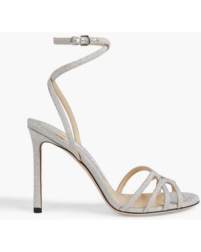 Jimmy Choo Mimi 100 Glittered Woven Sandals - White