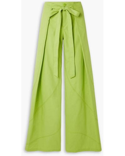 The Attico Hiro Layered Cotton Wide-leg Trousers - Green