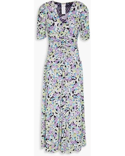Diane von Furstenberg Koren Reversible Ruched Floral-print Stretch-mesh Midi Dress - White