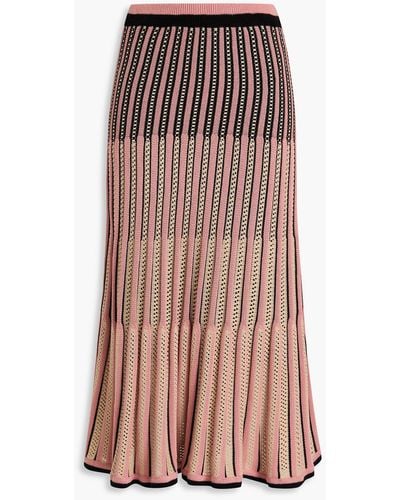 Zimmermann Ribbed Pointelle-knit Cotton-blend Midi Skirt - Pink