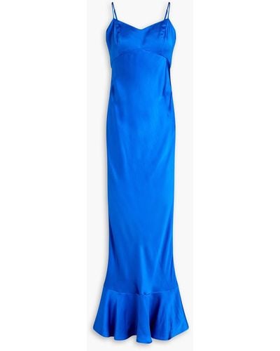 Saloni Mimi-b Fluted Hammered Silk-satin Maxi Dress - Blue