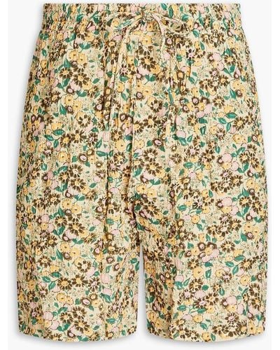Nanushka Floral-print Crinkled-crepe Drawstring Shorts - Metallic