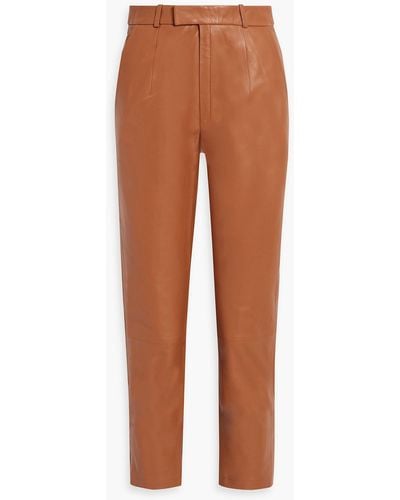 Zeynep Arcay Cropped Leather Tapered Pants - Brown