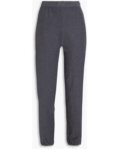 Monrow Cropped Mélange Jersey Track Trousers - Blue
