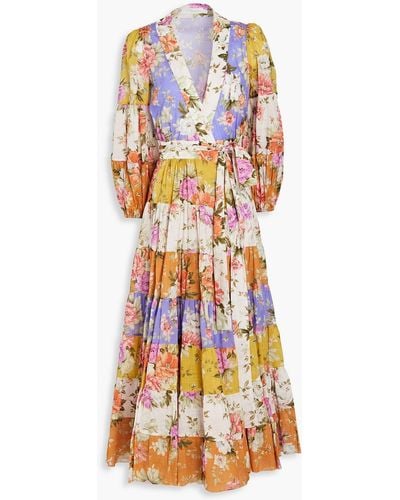 Zimmermann Tiered Floral-print Cotton-gauze Midi Wrap Dress - White