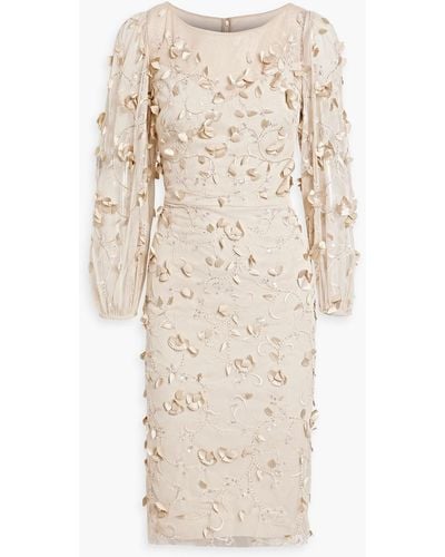 THEIA Jessa Floral-appliquéd Embroidered Mesh Dress - Natural