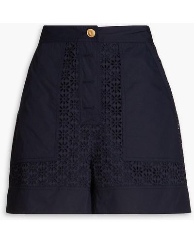 3.1 Phillip Lim Broderie Anglaise-paneled Cotton-poplin Shorts - Blue