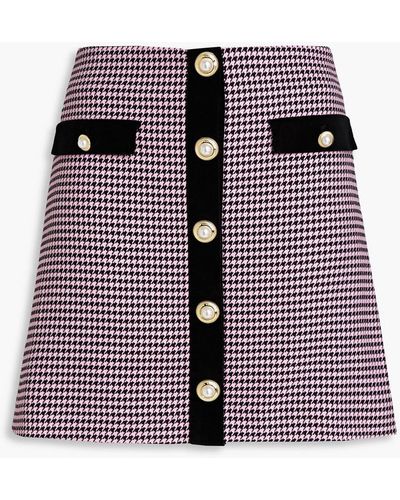 Rebecca Vallance Basinger Velvet-trimmed Houndstooth Tweed Mini Skirt - Purple