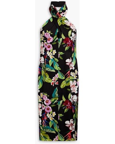 Aidan Mattox Floral-print Satin-crepe Halterneck Dress - White