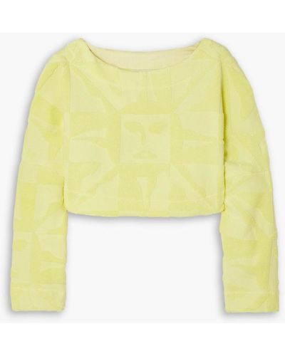 Lucy Folk Cropped French Cotton-terry Sweatshirt - Yellow