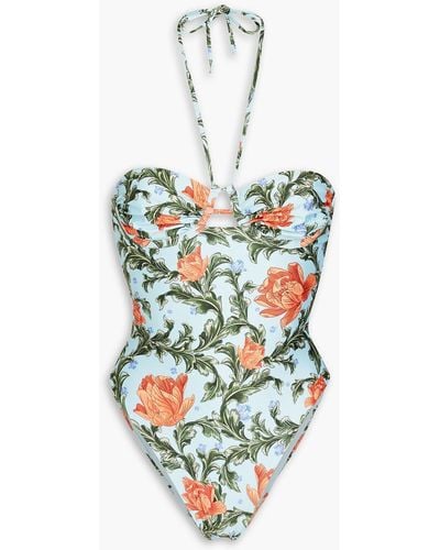 Agua Bendita Peony Floral-print Underwired Halterneck Swimsuit - White