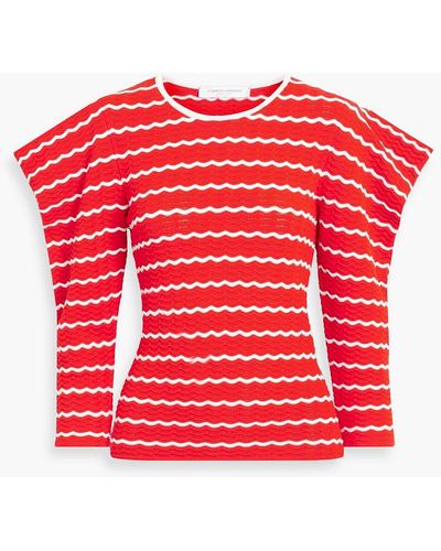 Carolina Herrera Ruffled Striped Pointelle-knit Top - Red