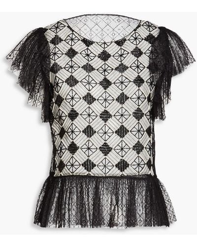 Alberta Ferretti Embellished Chantilly Lace Top - Black
