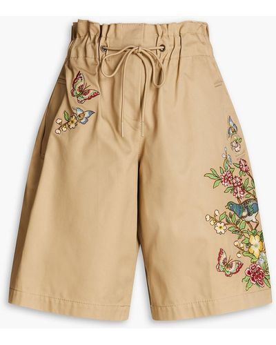 RED Valentino Embroidered Cotton-drill Shorts - Natural