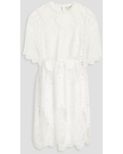 Temperley London Judy Macramé Lace-trimmed Broderie Anglaise Midi Dress - White