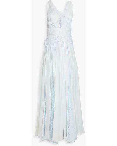 Zuhair Murad Lace-trimmed Plissé Silk-blend Chiffon Gown - White