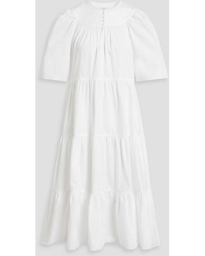 Rosetta Getty Tiered Cotton-poplin Midi Dress - White