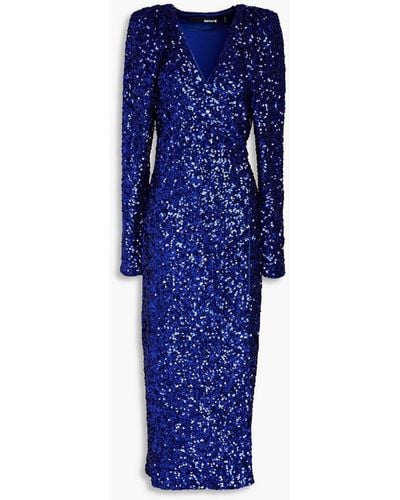 ROTATE BIRGER CHRISTENSEN Sequin-embellished Wrap Midi Dress - Blue