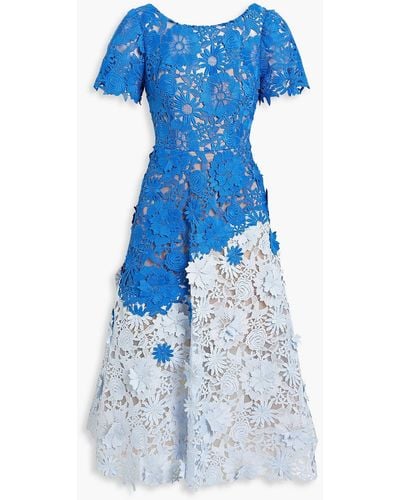 Marchesa Two-tone Guipure Lace Midi Dress - Blue