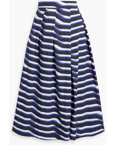 Iris & Ink Moriam Striped Cotton-poplin Midi Skirt - Blue