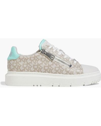DKNY Zip-detailed Logo-print Faux Leather Trainers - Multicolour