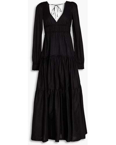 Three Graces London Theodora Gathered Cotton Maxi Dress - Black