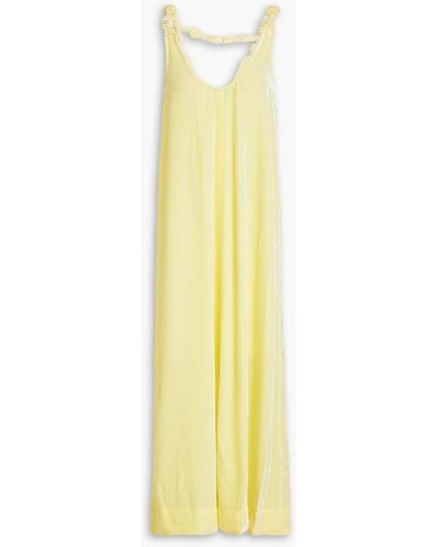 Ganni Knotted Velvet Midi Dress - Yellow