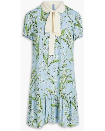 RED Valentino Pussy-bow Floral-print Crepe Mini Dress - Blue