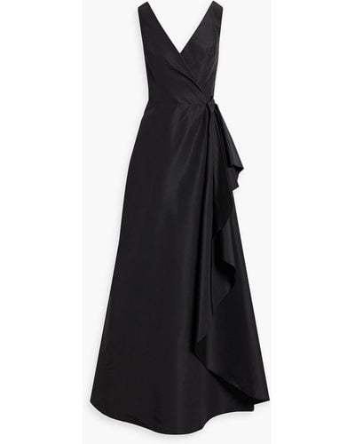 Carolina Herrera Wrap-effect Pleated Silk-faille Gown - Black