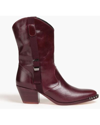 Red(V) Crystal-embellished Leather Ankle Boots - Purple