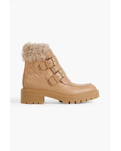 Aquazzura Ryan Shearling-trimmed Suede And Leather Ankle Boots - Natural