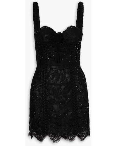 Alessandra Rich Crystal-embellished Lace Mini Dress - Black