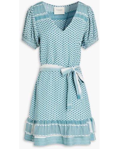 Summery Copenhagen Tiered Cotton-jacquard Mini Dress - Blue