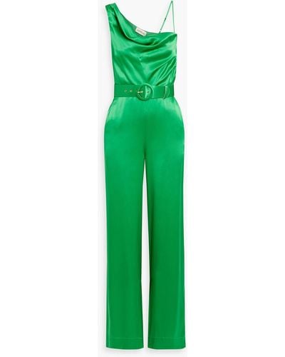 Nicholas Vera Draped Silk-satin Wide-leg Jumpsuit - Green