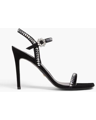 Stuart Weitzman Gem Cut 100 Embellished Suede Sandals - Black